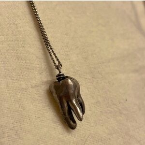 Reserved - Silver Tooth Pendant Necklace